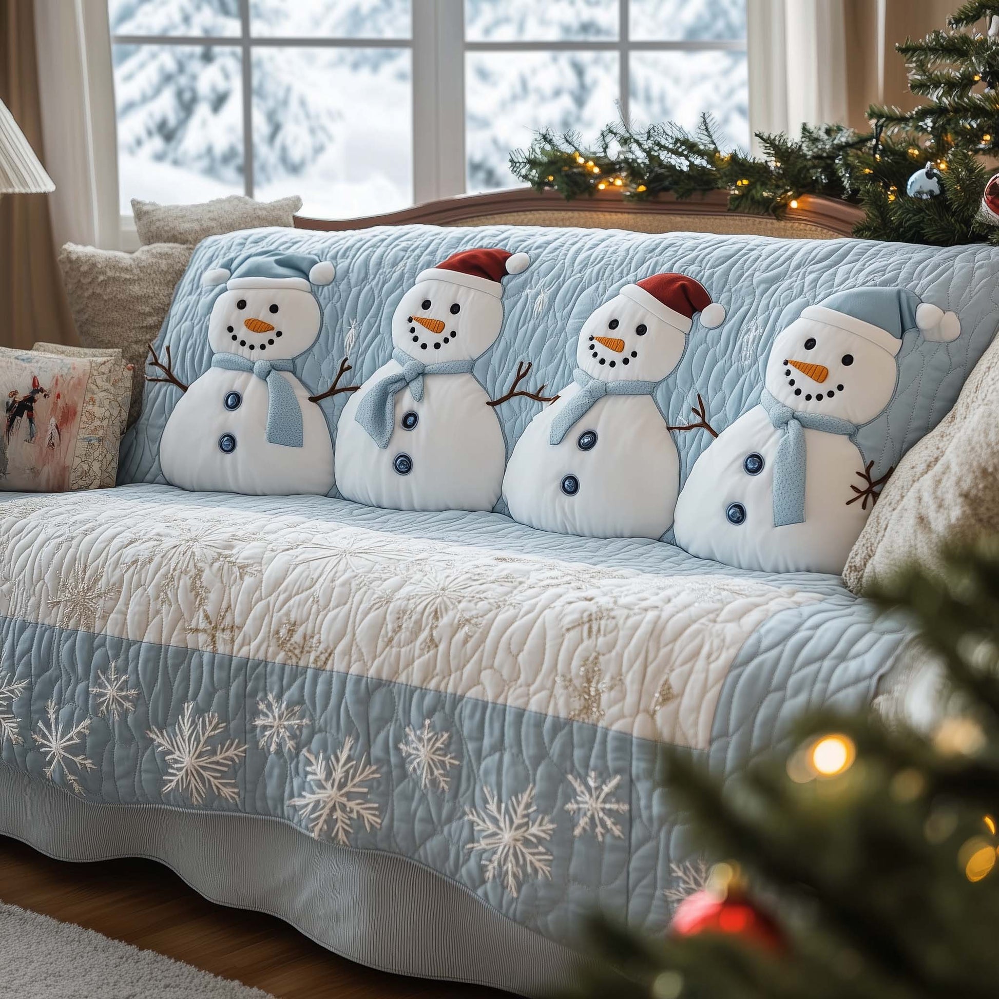 Christmas Snowman Quilted Sofa Cover Festive Snowman Durable Material Christmas Gifts