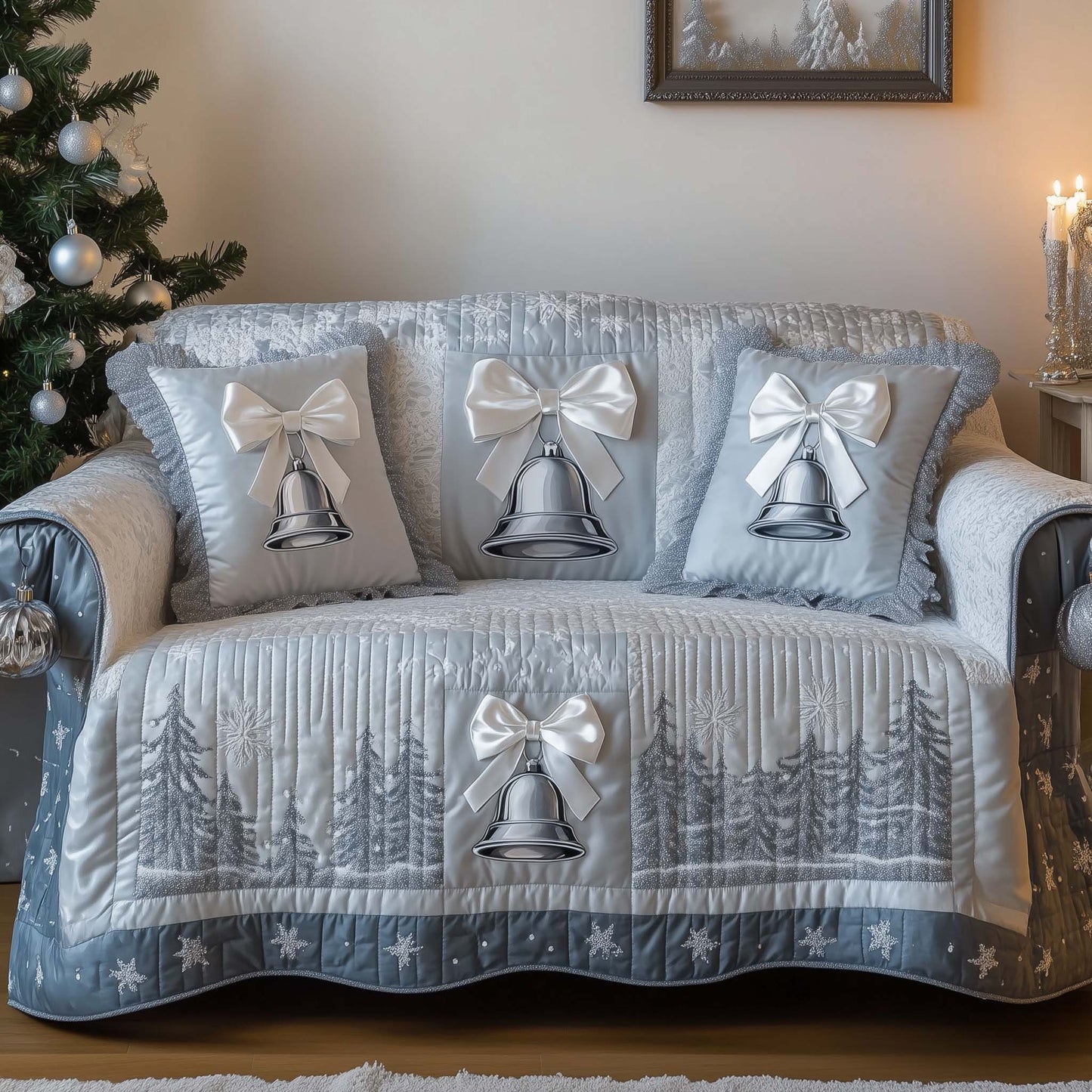 Christmas Bells Quilted Sofa Cover Bells Sofa Guard Easy To Clean Best Gifts For Christmas