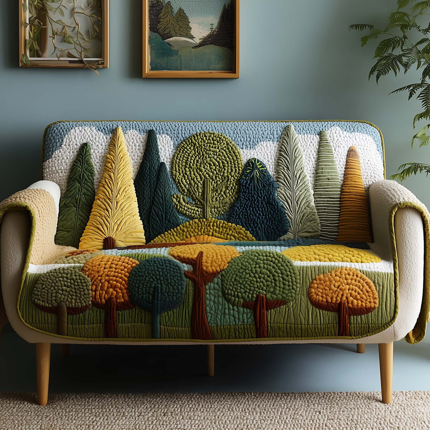 Serene Pines Quilted Sofa Cover Tranquil Pine Forest Scene Present Ideas For Tree Lovers