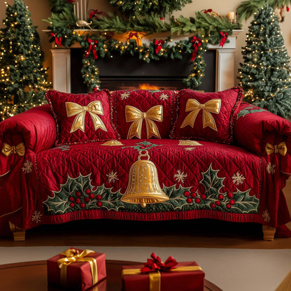Christmas Bells Quilted Sofa Cover Festive Bells Design Long-Lasting Best Gifts For Christmas