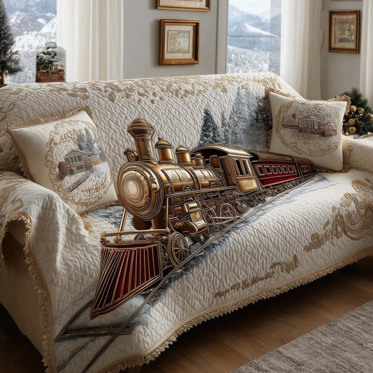 Peaceful Express Quilted Sofa Cover Serene Winter Train Scene Gifts Christmas For Adults