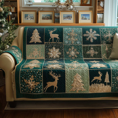 Yuletide Patchwork Quilted Sofa Cover Patchwork Christmas Design Deer Themed Gifts For Him