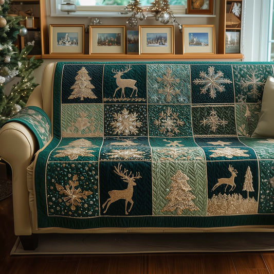 Yuletide Patchwork Quilted Sofa Cover Patchwork Christmas Design Deer Themed Gifts For Him
