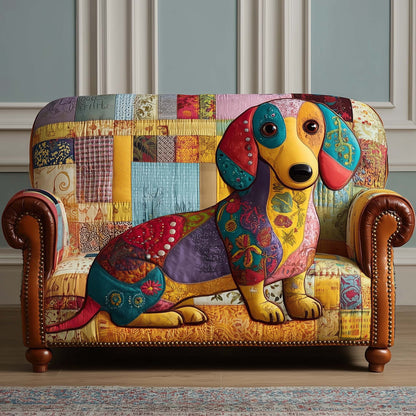 Dachshund Charm Quilted Sofa Cover Playful Sausage Dog Design Dachshund Gifts Ideas