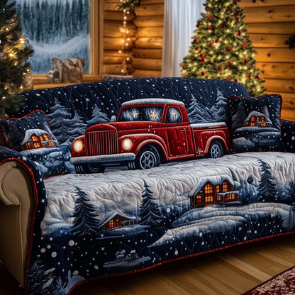 Snowy Night Delivery Quilted Sofa Cover Christmas Truck Scene Best Gift For Christmas Holiday