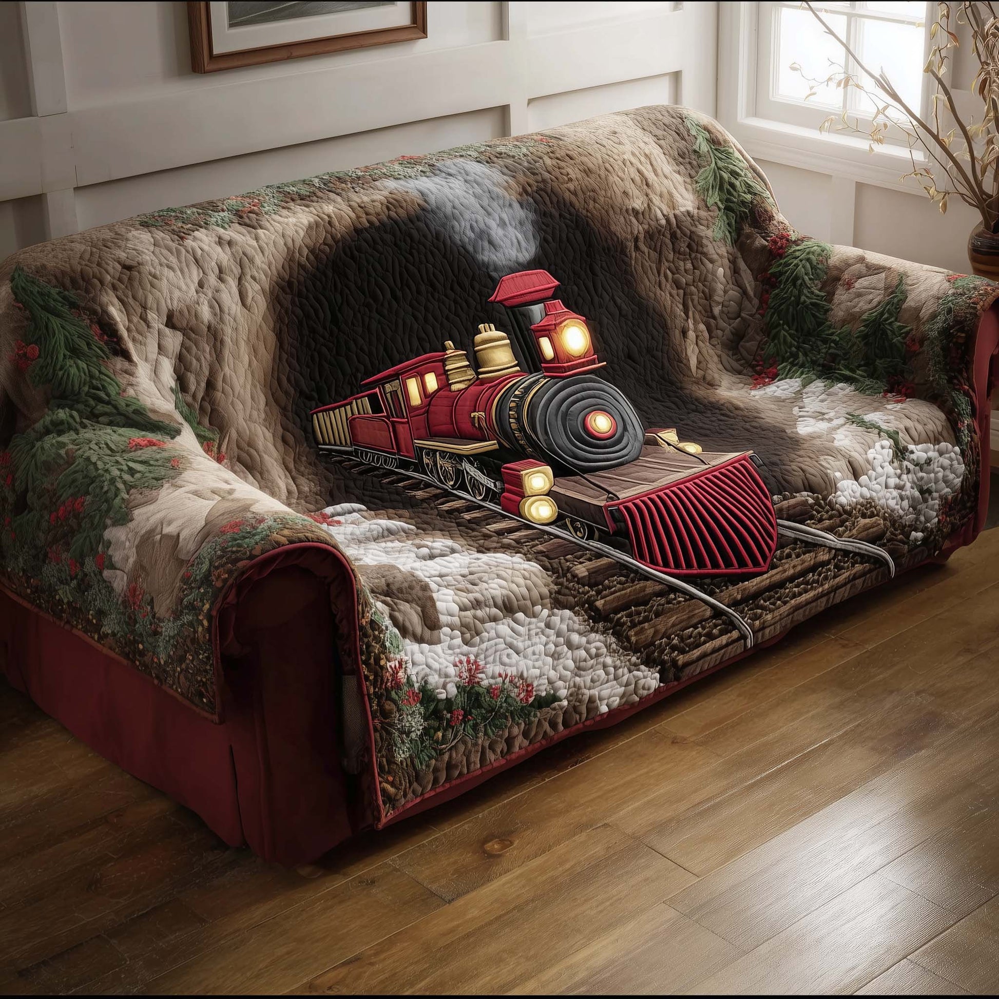 Yuletide Express Quilted Sofa Cover Train Sofa Throw Elegant Train Gifts Christmas For Adults