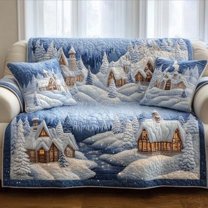 Snowy Village Quilted Sofa Cover Relaxing Winter Holiday Scene Christmas Gifts For Family