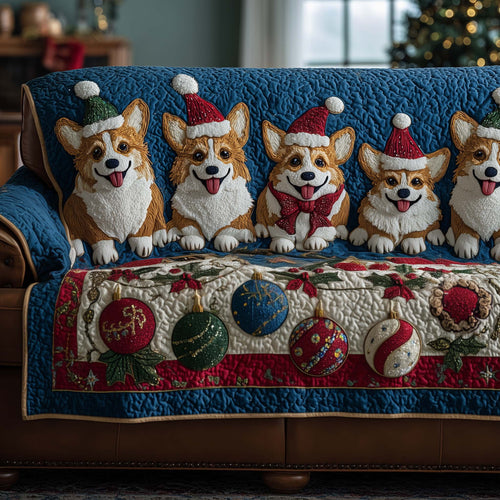Jolly Corgi Quilted Sofa Cover Energetic Corgi Puppy Design Corgi Owner Gifts
