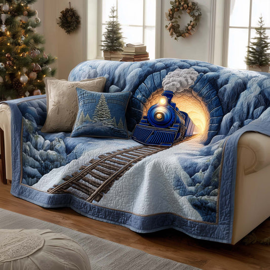 Yuletide Express Quilted Sofa Cover Festive Train Sofa Guard Train Gifts For Christmas