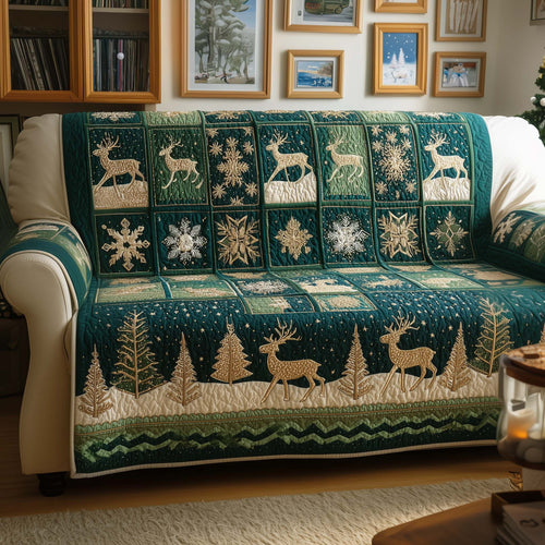 Yuletide Patchwork Quilted Sofa Cover Festive Patchwork Deer Themed Gifts For Him