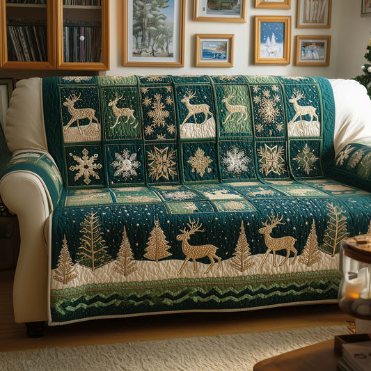 Yuletide Patchwork Quilted Sofa Cover Festive Patchwork Deer Themed Gifts For Him