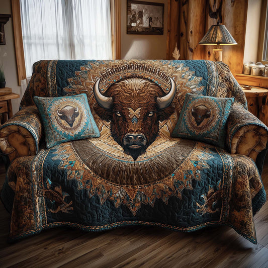 Native Bison Quilted Sofa Cover Sacred Plains Wildlife Design Buffalo Bison Merchandise