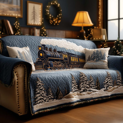 Winter Train Quilted Sofa Cover North Pole Express Train Theme Train Gifts Christmas For Adults