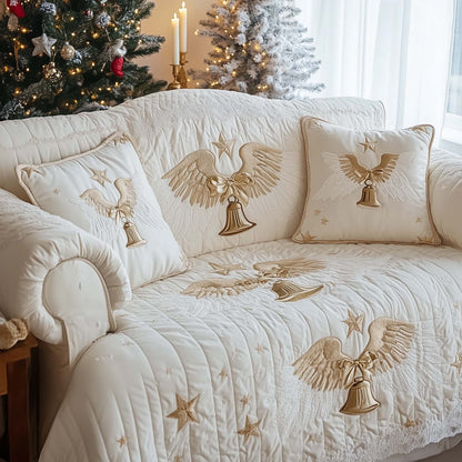 Christmas Bells Quilted Sofa Cover Holiday Bells Sofa Throw Easy Maintenance Warm Themed Gifts