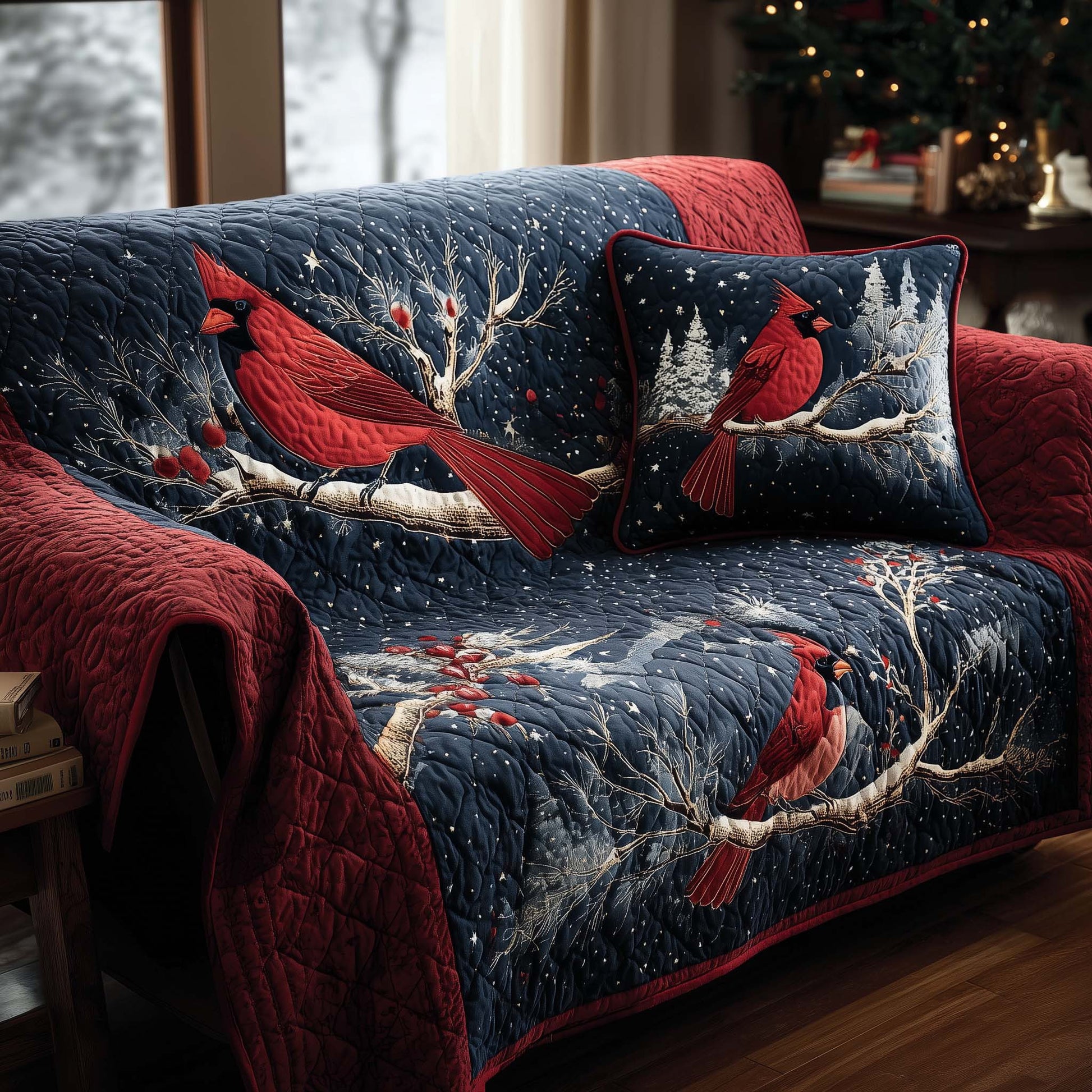 Cardinal Charm Quilted Sofa Cover Festive Red Bird Red Cardinal Gifts For Mom