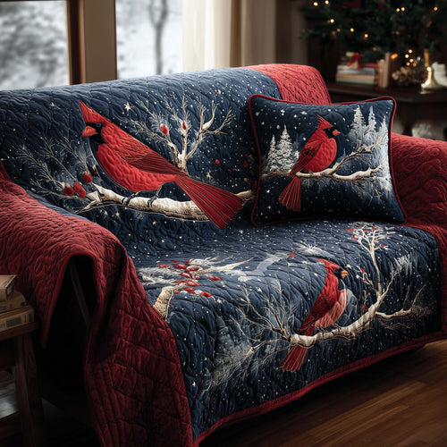 Cardinal Charm Quilted Sofa Cover Festive Red Bird Red Cardinal Gifts For Mom