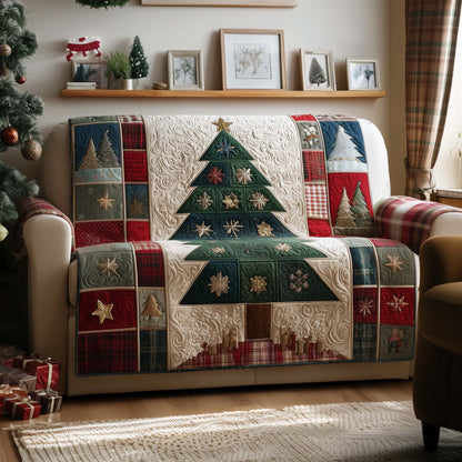 Yuletide Patchwork Tree Quilted Sofa Cover Patchwork Sofa Throw Warm Colors Christmas Gift Idea