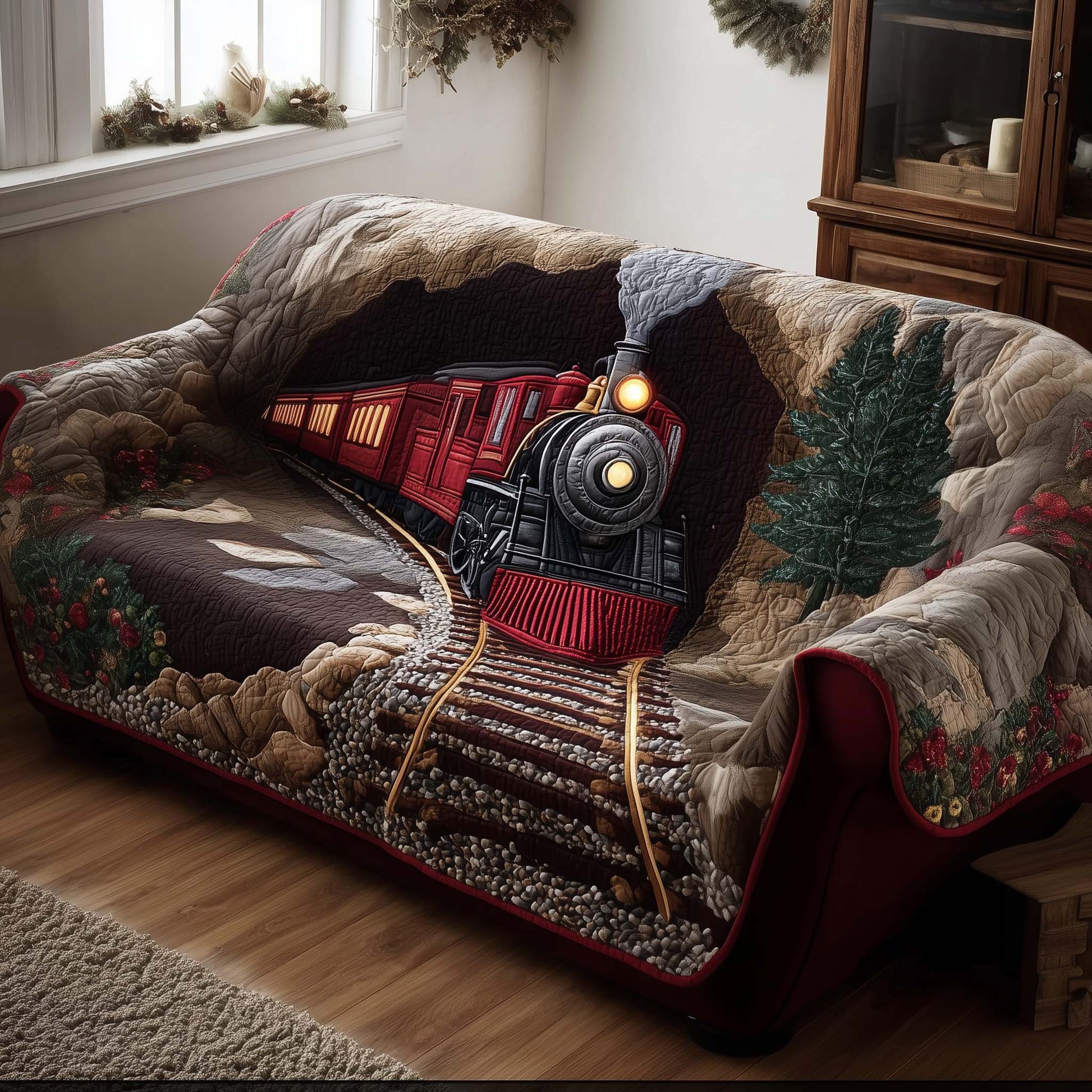 Yuletide Express Quilted Sofa Cover Christmas Express Look Train Gifts Christmas For Adults