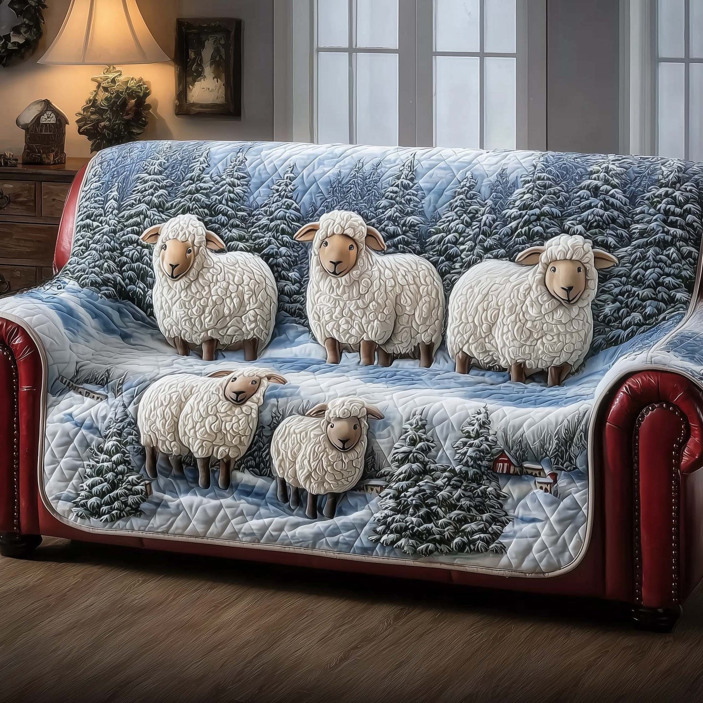 Sheep Quilted Sofa Cover Soft Fleece Comfort Wool Sheep Related Presents