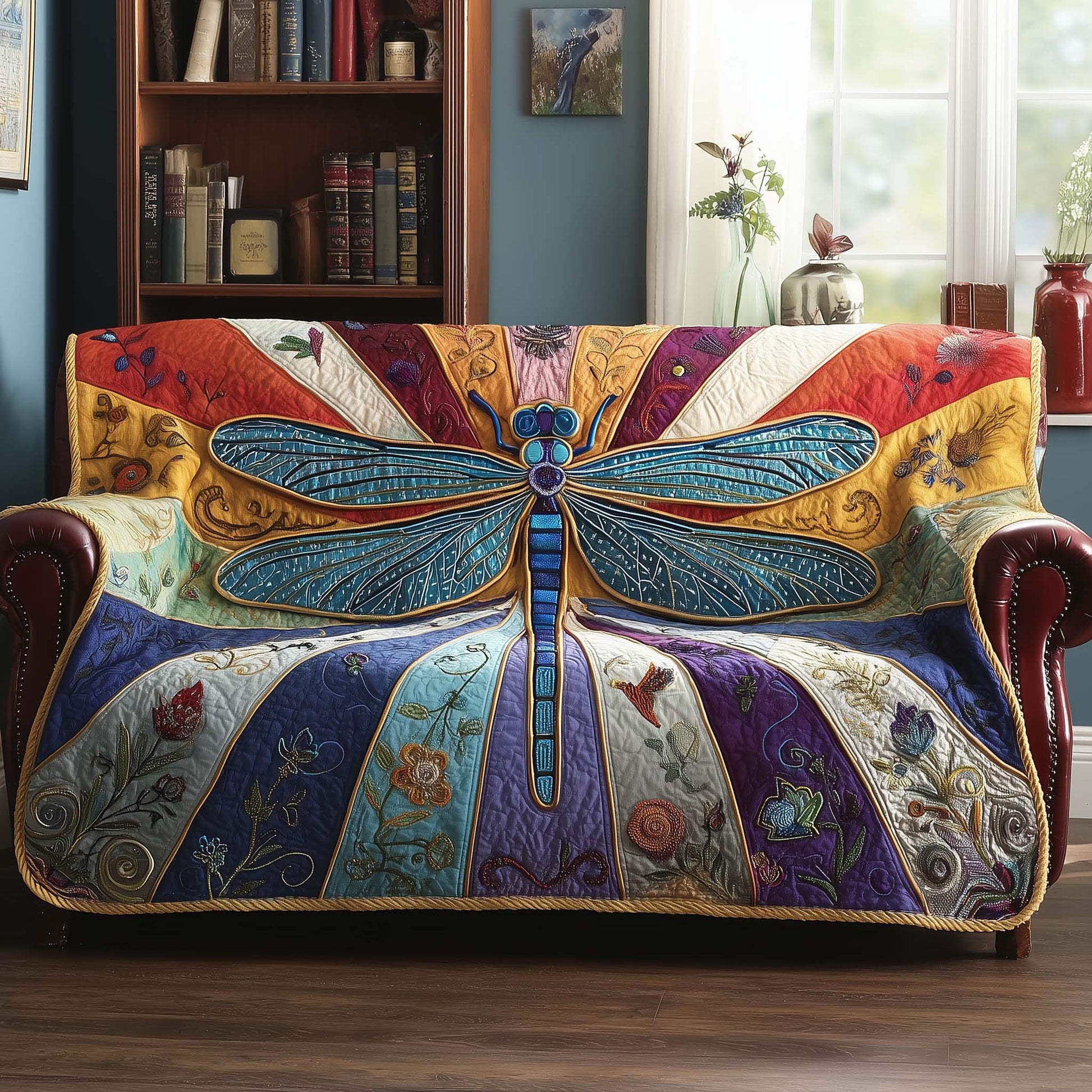 Elegant Wings Quilted Sofa Cover Sophisticated Angel Wing Motif Dragonfly Gift Ideas