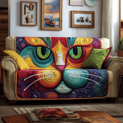 Swirly Cat Quilted Sofa Cover Playful Vortex Cat Design Kitten Christmas Presents