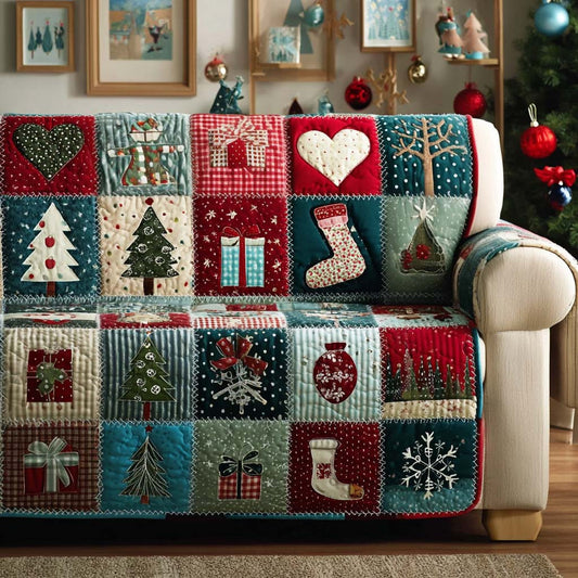 Yuletide Patchwork Quilted Sofa Cover Sofa Protector Cozy Christmas Gift Idea
