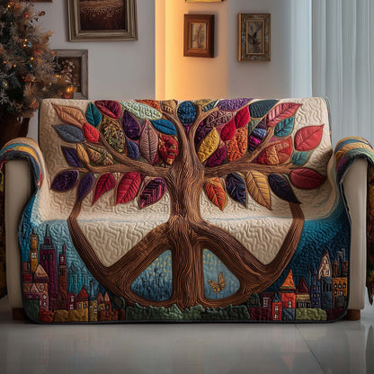 Peace Sign Tree Quilted Sofa Cover Meaningful Peace Sign Sofa Throw Gifts For Your Hippie Friend