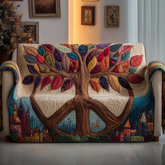 Peace Sign Tree Quilted Sofa Cover Meaningful Peace Sign Sofa Throw Gifts For Your Hippie Friend