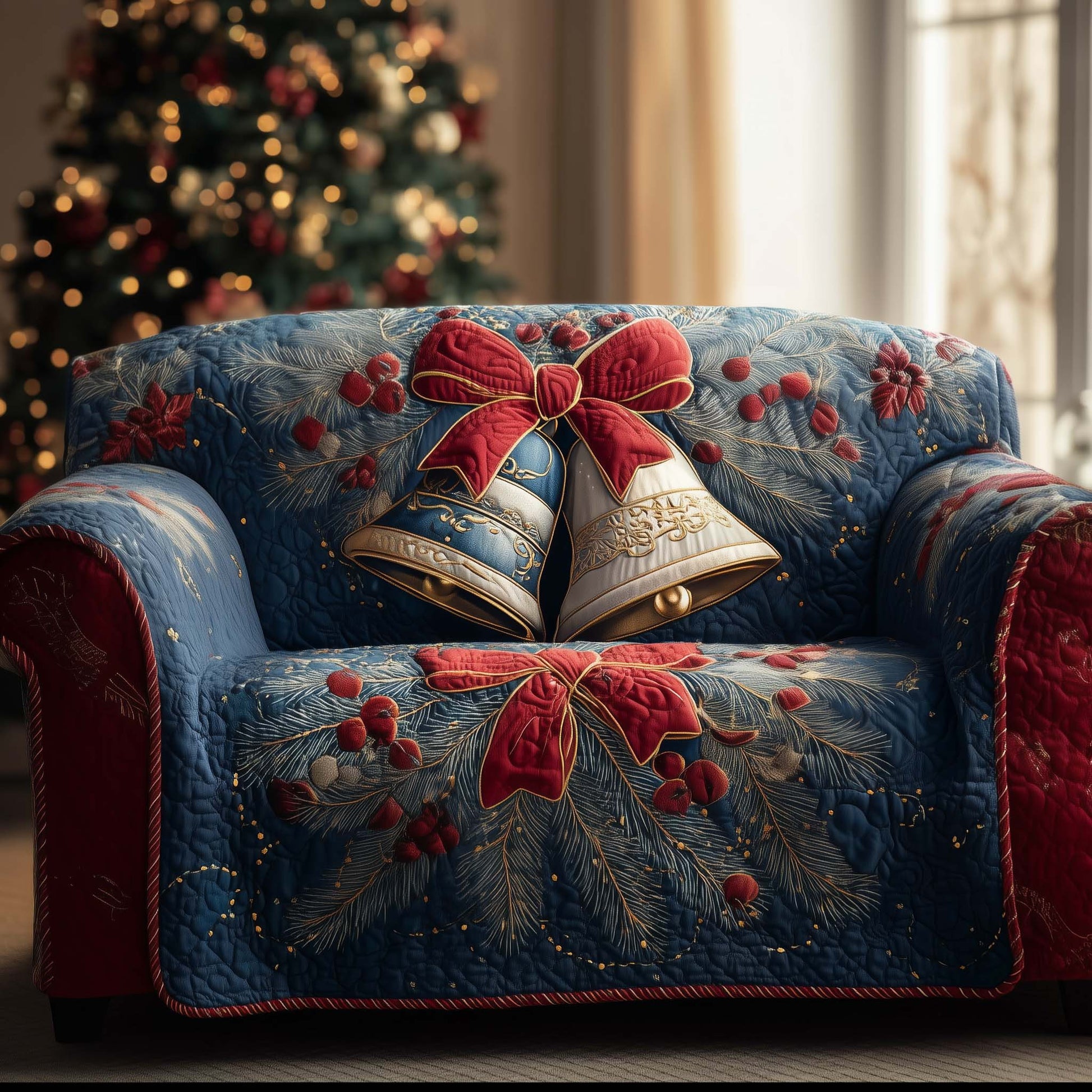 Christmas Bell Quilted Sofa Cover Merry Bell Tassel Sofa Cover Best Gifts For Christmas