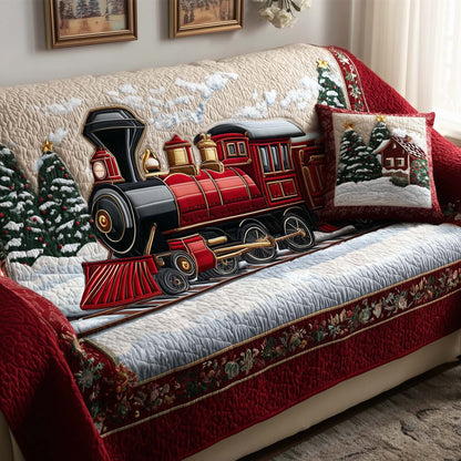 Holiday Express Quilted Sofa Cover Bright Festive Train Gift Ideas For Christmas