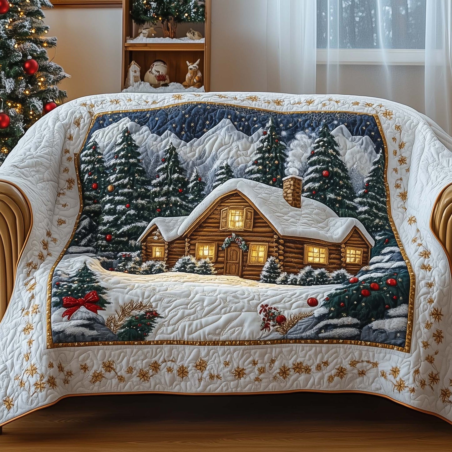 Snow Village Quilted Sofa Cover Scenic Winter Festive Best Christmas Throws For Sofa