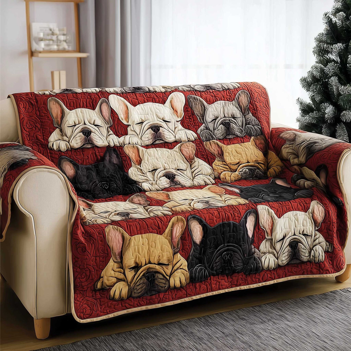 French Bulldog Quilted Sofa Cover Cute Dog Design French Bulldog Gifts For Owners