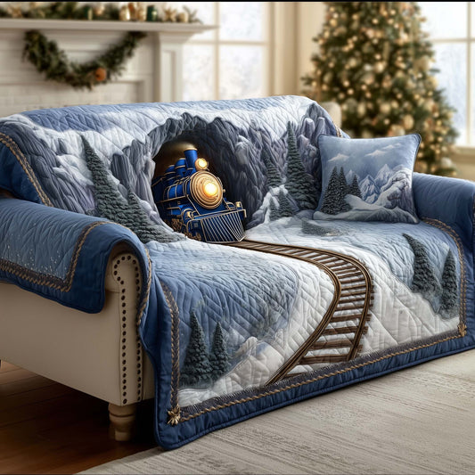 Yuletide Express Quilted Sofa Cover Easy Maintenance Train Gifts Christmas For Adults