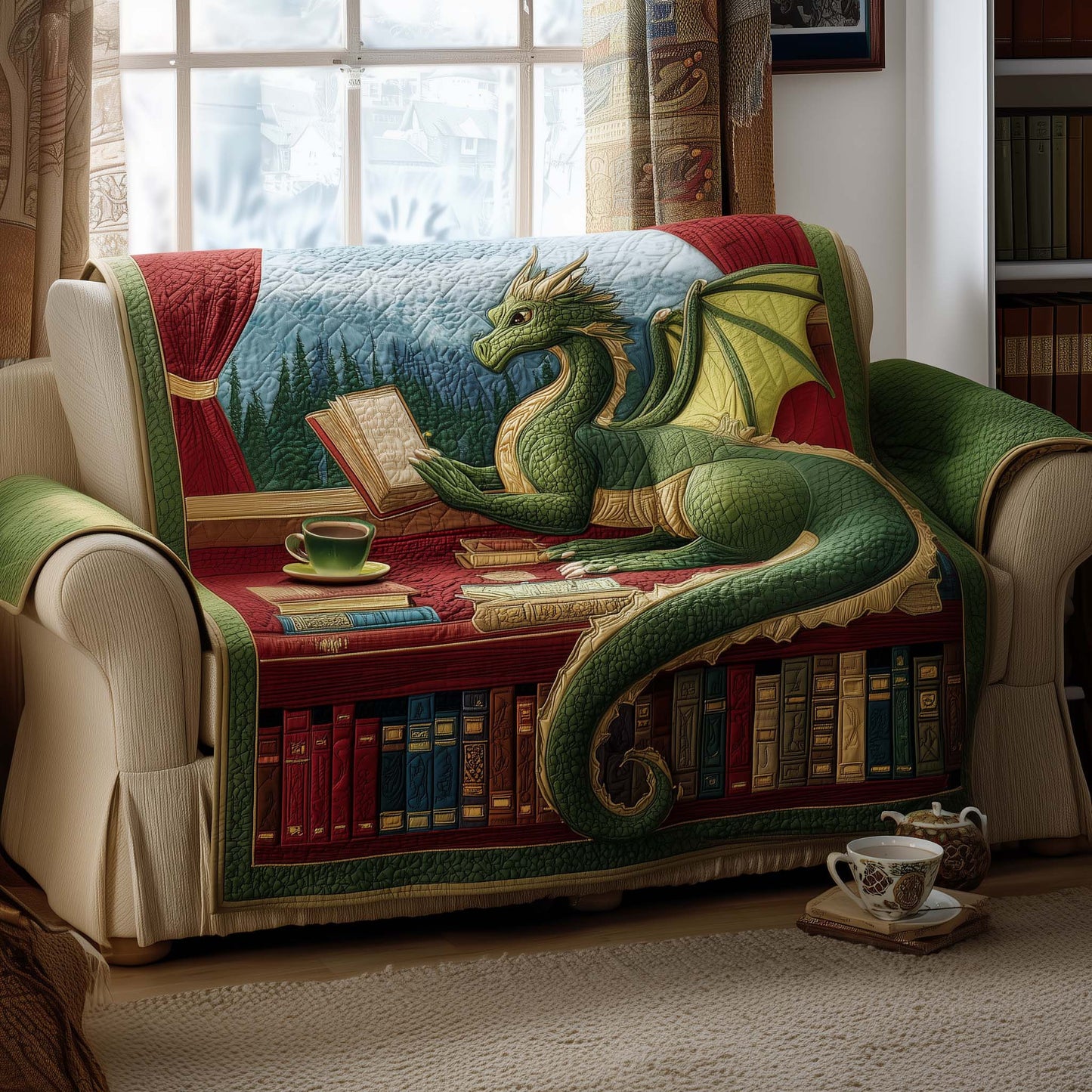 Dragon Book Quilted Sofa Cover Book Sofa Protector Bold Design Great Dragon Lover Gifts