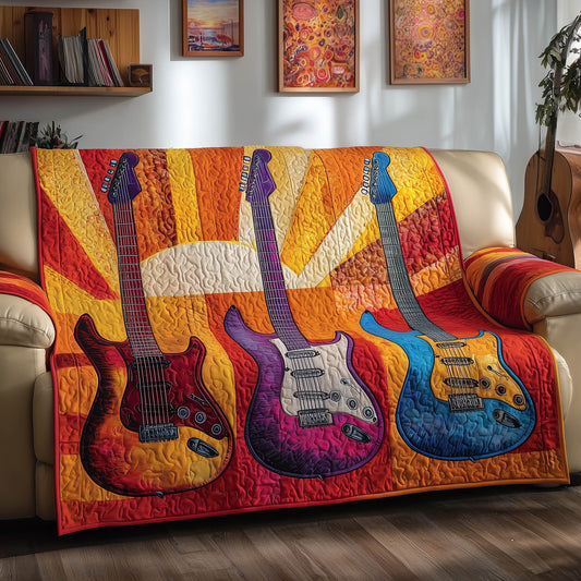 Retro Guitar Quilted Sofa Cover Old School Instrument Fretboard Motif Novelty Guitar Gifts