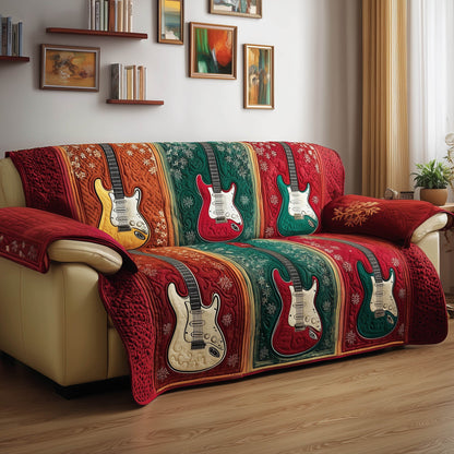 Christmas Harmony Quilted Sofa Cover Musical Notes Holiday Christmas Gifts For Guitar Players