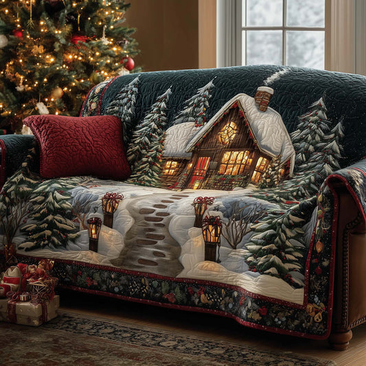 Peaceful Cabin Quilted Sofa Cover Tranquil Lakeside Cabin Warm Christmas Home Decor