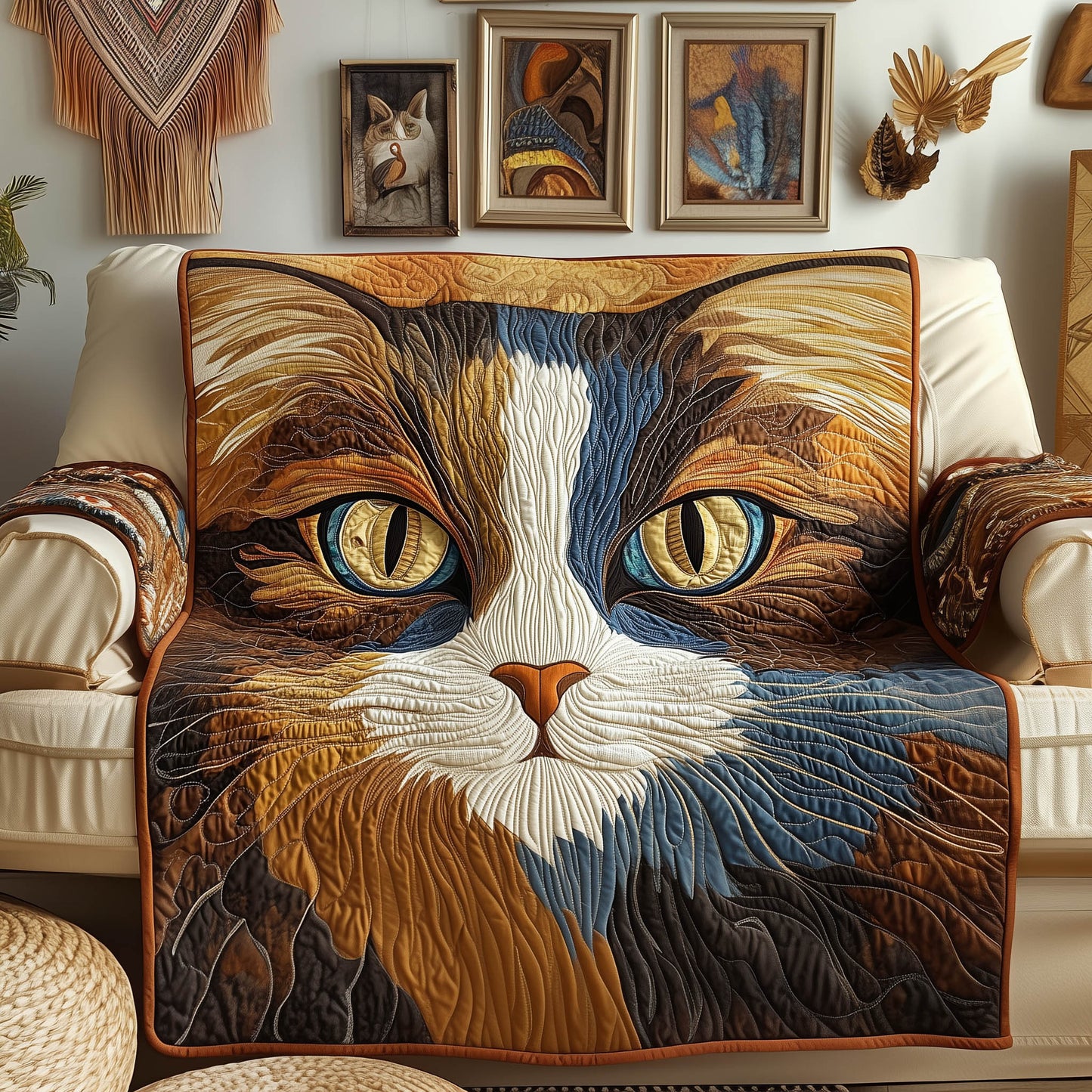 Rustic Catitude Quilted Sofa Cover Simple Rustic Cat Cover Kitten Christmas Presents