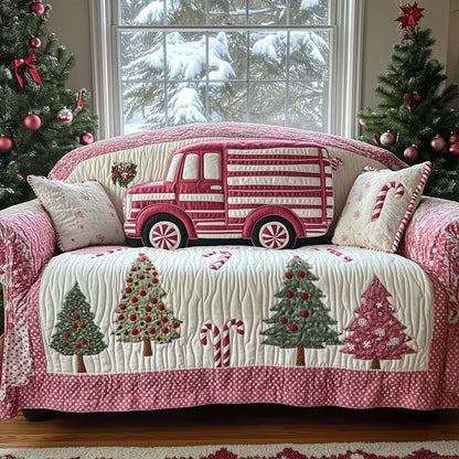 Candy Cane Truck Quilted Sofa Cover Festive Mint Stripe Truck Accent Best Gift For Her