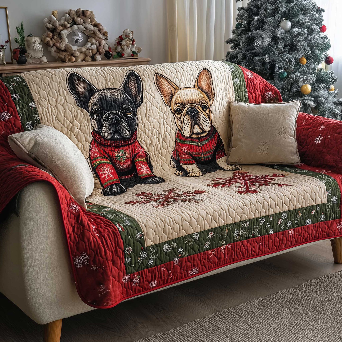 French Bulldog Quilted Sofa Cover Adorable Frenchie Dog French Bulldog Gifts For Owners