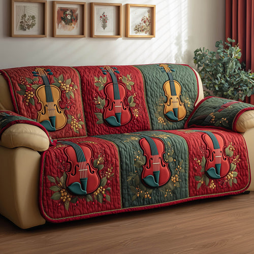 Violin Harmony Quilted Sofa Cover Elegant Classical Music Christmas Gift Ideas For Violin Players