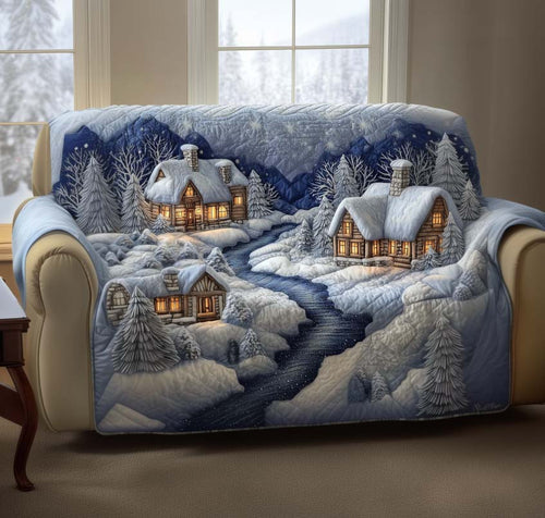 Snowy Village Quilted Sofa Cover Charming Christmas Town Motif Gift For Him