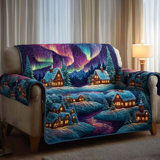 Snowy Village Quilted Sofa Cover Cozy Winter Village Protector Gift For Him
