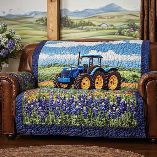 Bluebonnet Quilted Sofa Cover Vibrant Wildflower Design Sofa Cover Presents For Flower Lovers