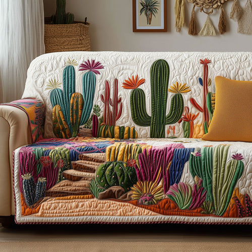 Cactus Garden Quilted Sofa Cover Prickly Pear Motif Protector Cactus Related Gifts For Friends