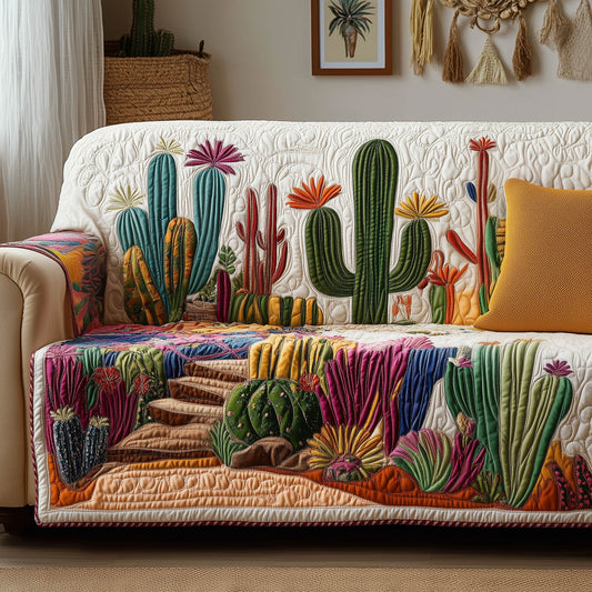 Cactus Garden Quilted Sofa Cover Prickly Pear Motif Protector Cactus Related Gifts For Friends