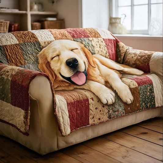 Golden Retriever Quilted Sofa Cover Loyal Retriever Design Unique Present For Smart Dog