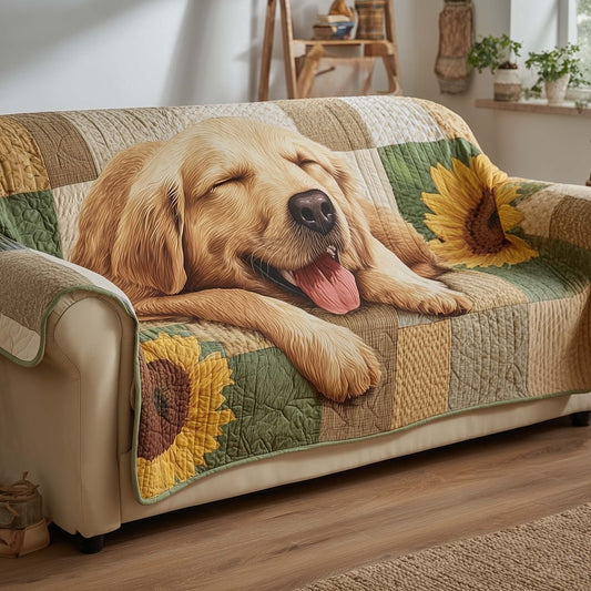 Golden Retriever Quilted Sofa Cover Smiling Dog Lover Sofa Cover Unique Present For Smart Dog