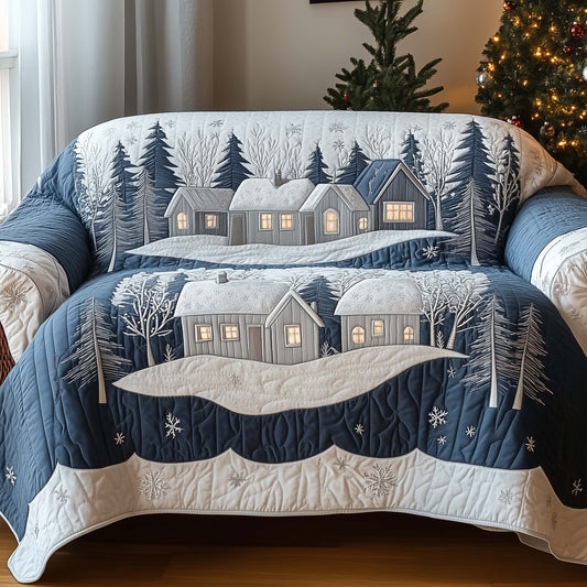 Snow Village Quilted Sofa Cover Holiday Village Lights Motif Gifts For House Warming