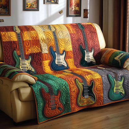 Retro Guitar Quilted Sofa Cover Vintage Electric Instrument Novelty Guitar Gifts